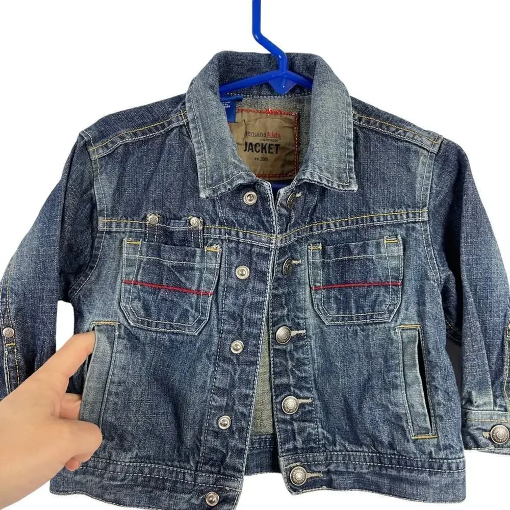 Oshkosh Genuine Kids Denim Jean Jacket Distressed 18 Months Snap Front